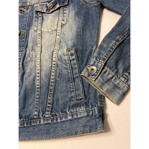 Axel Denim Jacket Unisex Size L Blue Distressed 100% Cotton Buttons Jean Jacket - Picture 4 of 8